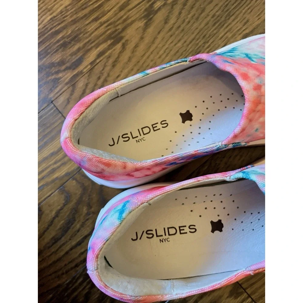 J/Slides dusty pink‎ blue tie dye strech fabric platform sneaker women size 8